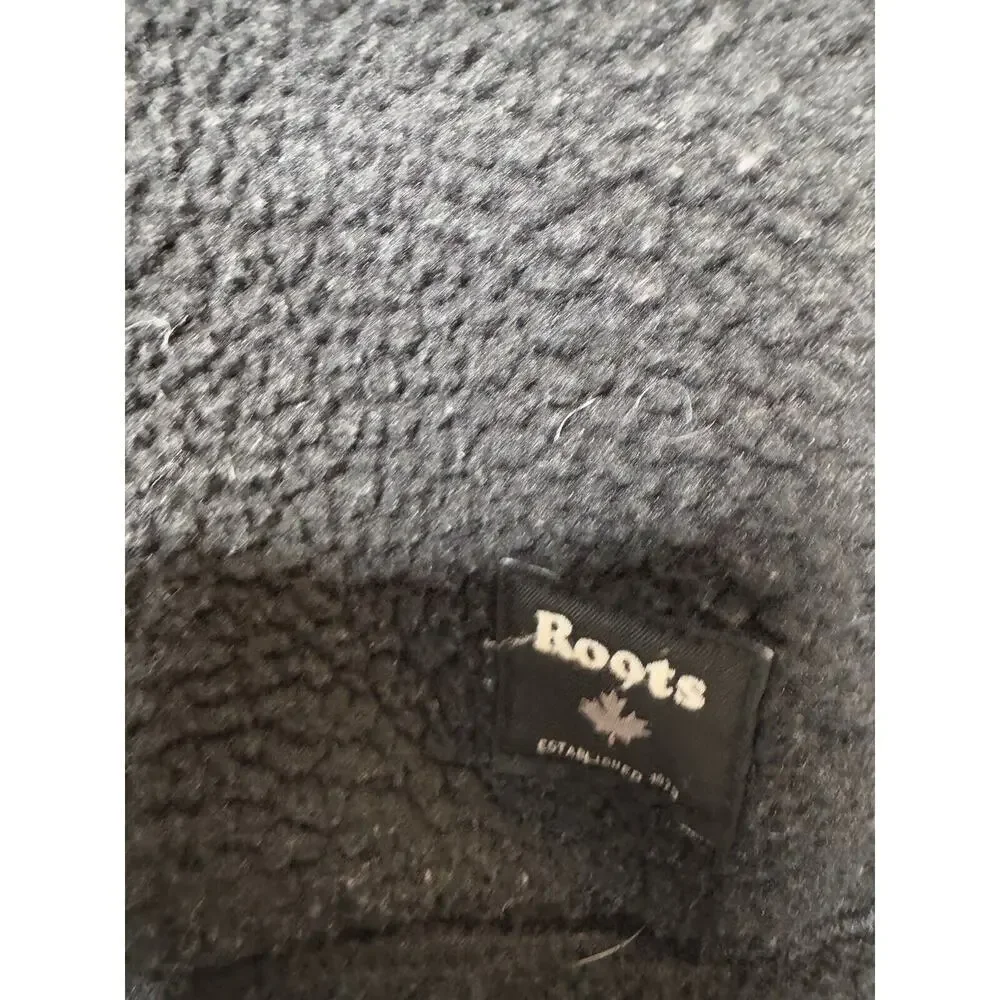 Roots Womens Shearling Sherpa Fleece 1/4 Quarter Zip Pullover Size Small Black